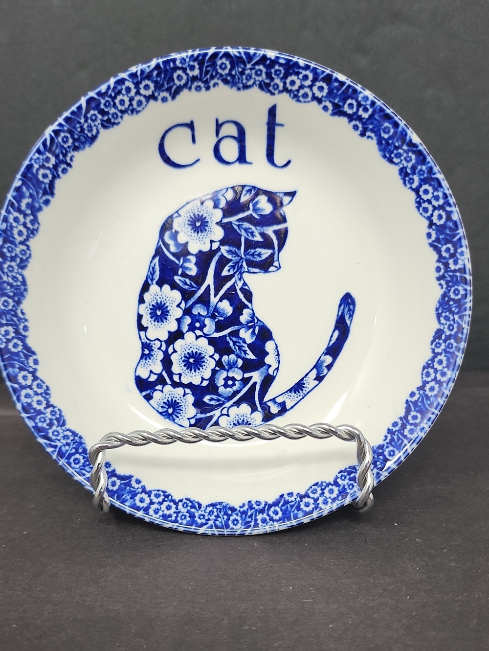 Blue Floral Cat Ceramic Bowl - Trinket Dish